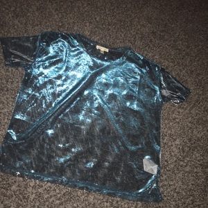 Blue metallic mesh like shirt size small